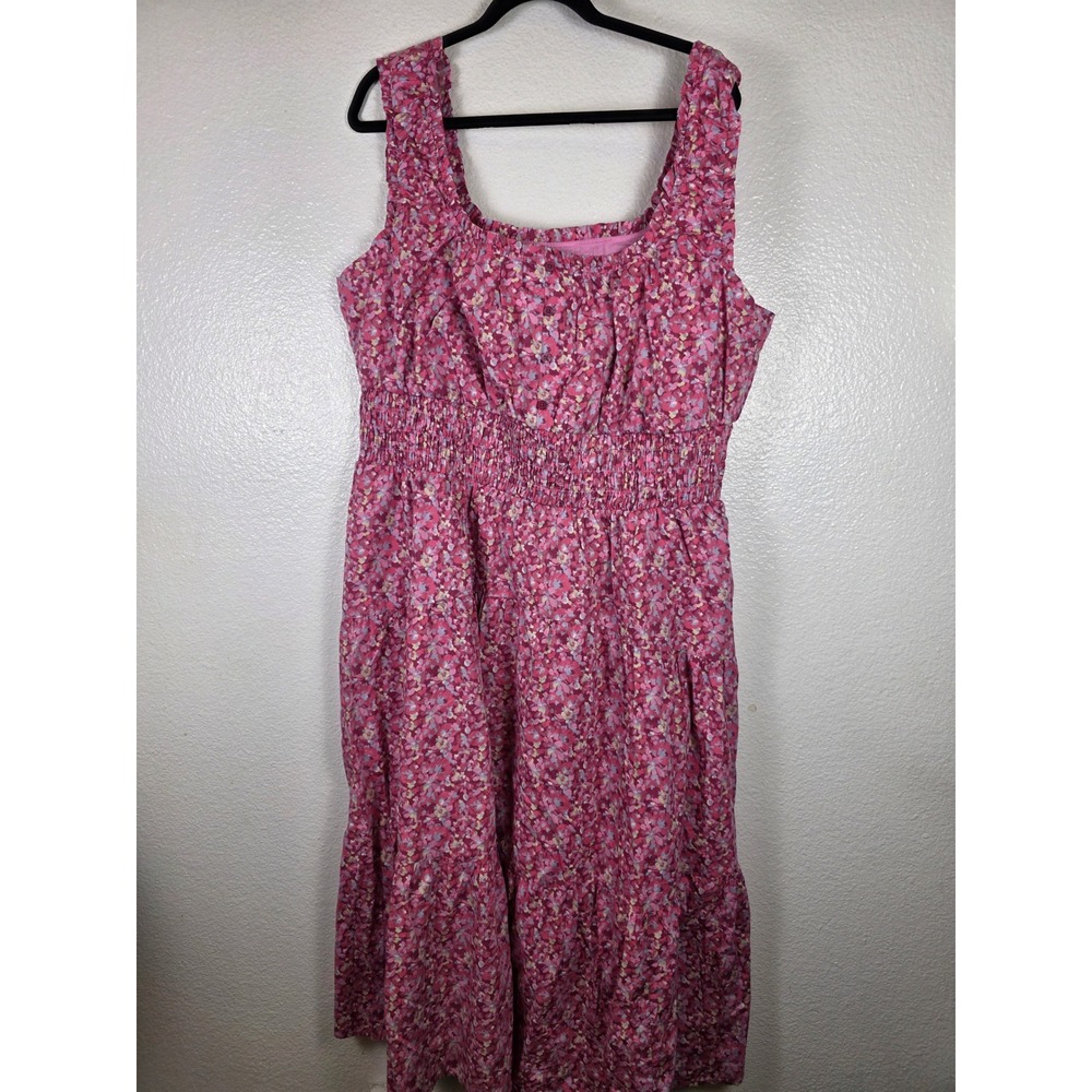 Universal Thread Pink Multi Floral Cotton Smocked Midi Dress 1X
